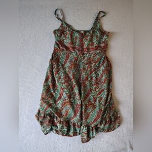 Boho Paisley Dress Womens Y2k Small Spaghetti Strap Silk Blend Summer Festival
